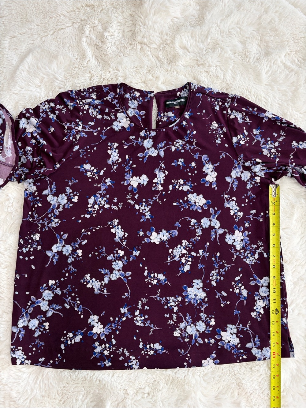 KARLLAGERFELD,Size 2X,Women's Plum Floral Ruffle-Sleeve Blouse - Picture 13 of 17
